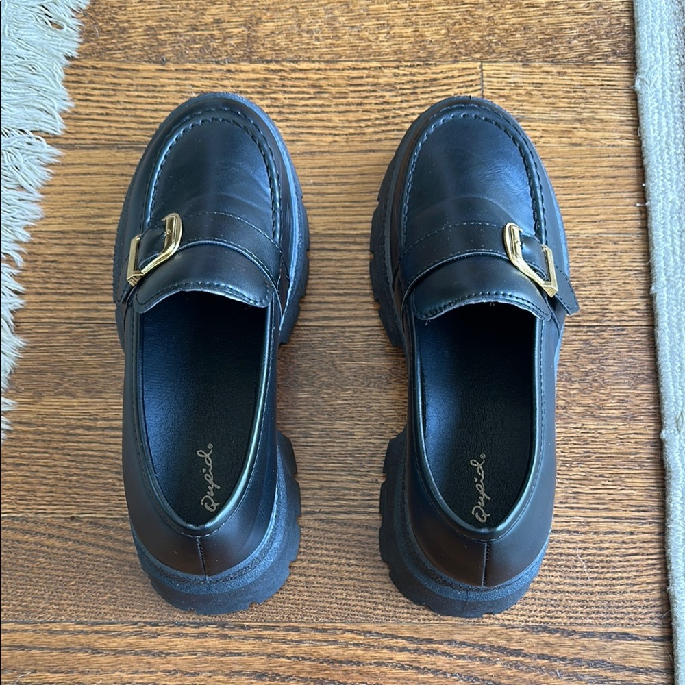 Solid black on black platform loafers
